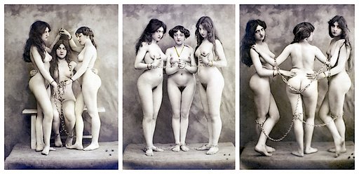 three chained nudes vintage bondage porn