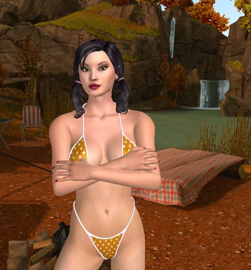 bikini girl camping alone