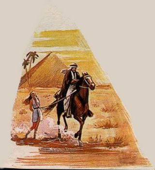 captive of a rough arab, dragged along though the desert tied to his horse