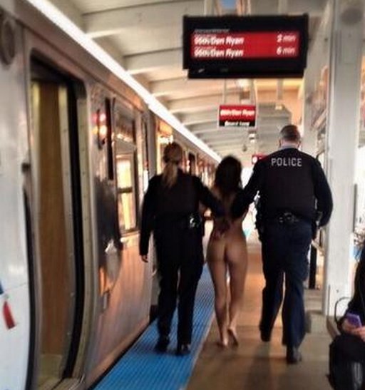 train rider arrested in the nude