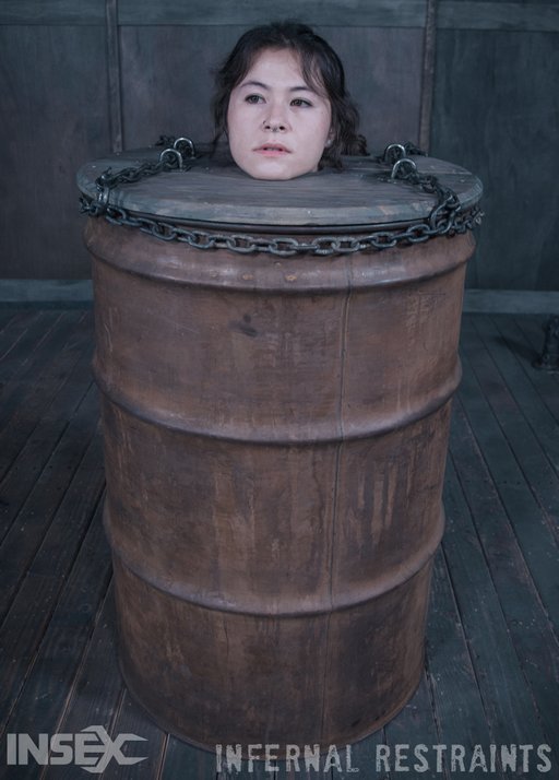 Tess Dagger in a bondage barrel