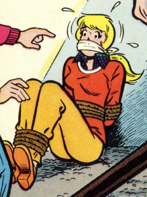 bondage comic book panel featuring betty in bondage in an Archie comic