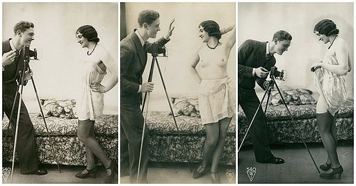 Biederer photographing a risque pinup model