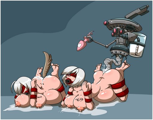 bitch suit lactation slavegirls getting reamed by flying enema robot