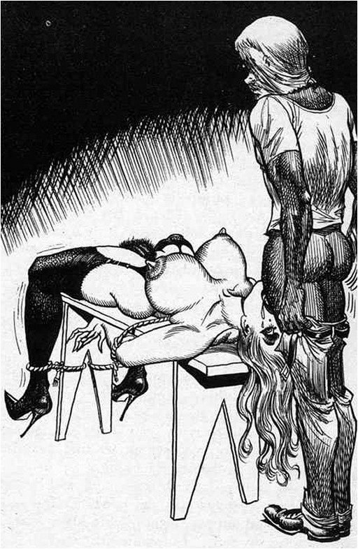 deep throating a woman tied to a bondage bench