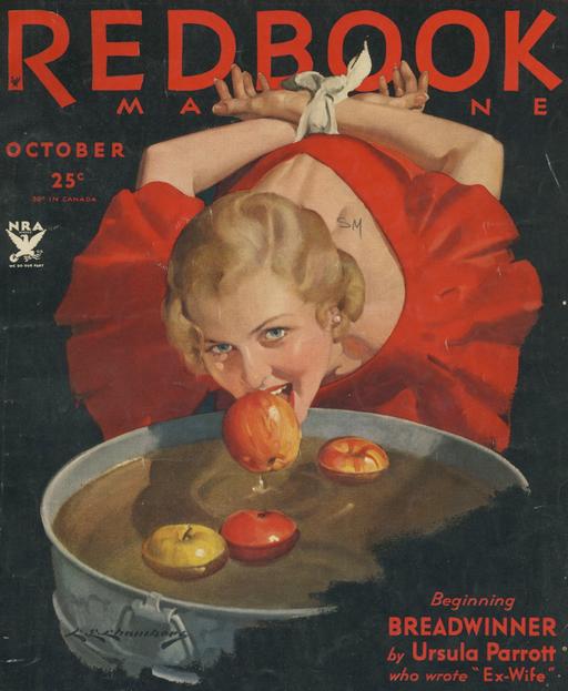 bobbing for apples with her hands tied behind her back