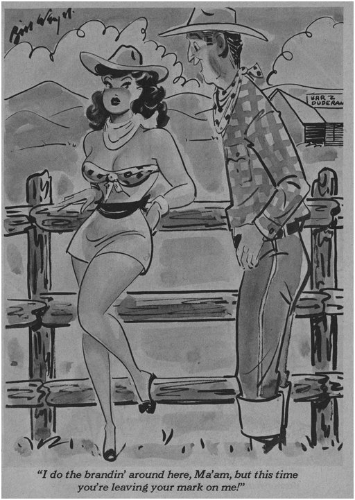 cowboy making branding jokes to a pretty girl at a dude ranch