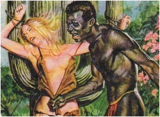 blonde cactus bondage captive in the desert being stripped by black man wearing a loincloth