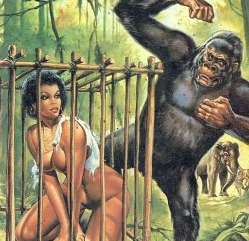 woman trapped in a cage meant for apes and monkeys