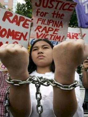 protesting woman with chained wrists