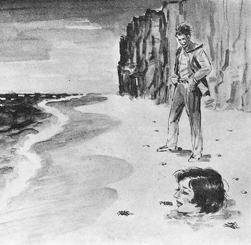 beach peril scene buried in sand