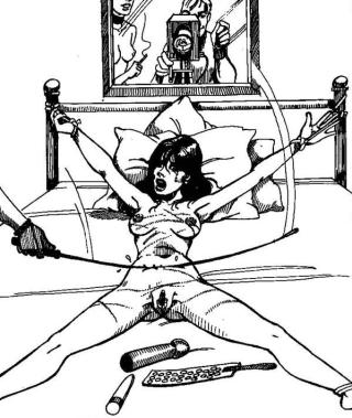 tied and caned on the bed