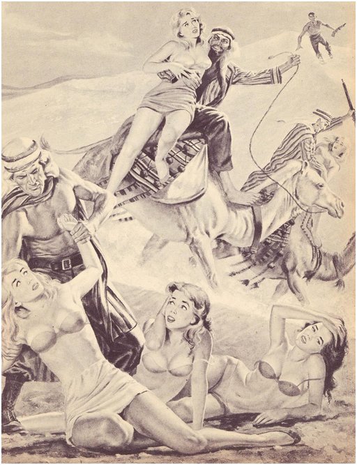 slave catchers on camels grabbing white women in bikinis for the white slave trade
