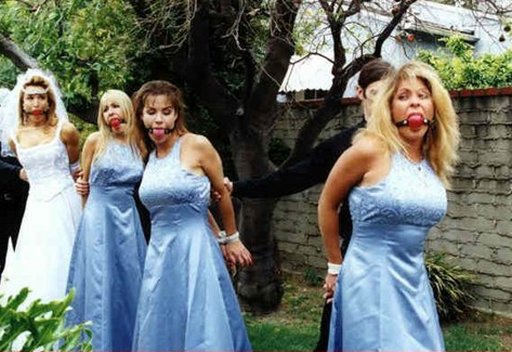 bride and bridesmaids bound and gagged