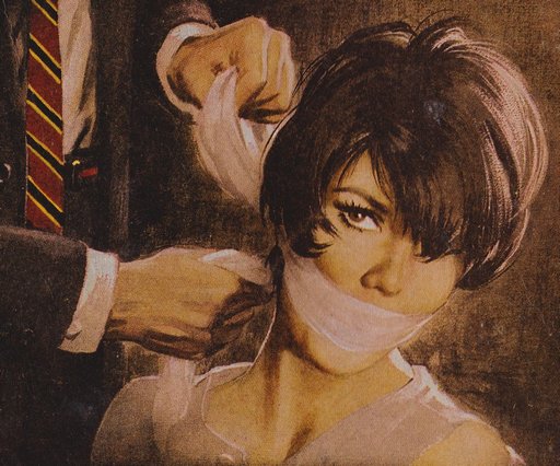 pulp cover: pretty spy silenced with a fetching cloth gag