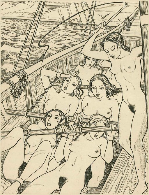 naked girls chained to the oars of the war galley