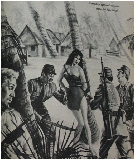 bondage captive facing water torture by Japanese infantry
