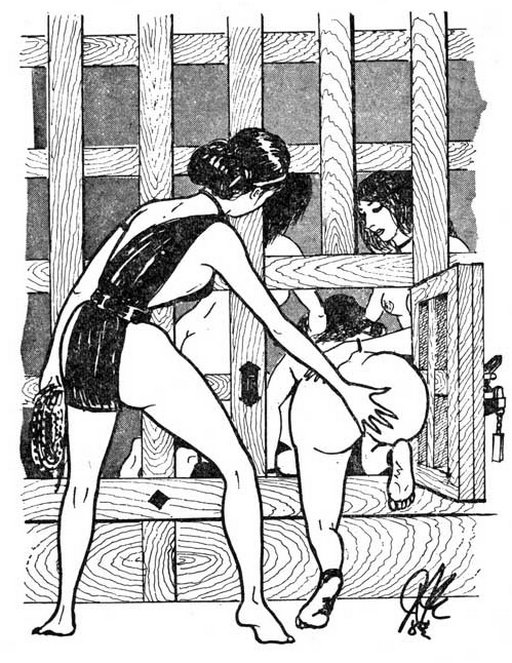 slapping the ass of the prisoner as she enters the cell in a Japanese women's prison