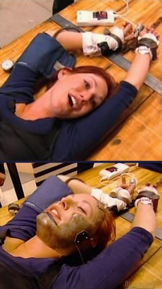 kari from Mythbusters suffers the chinese water torture