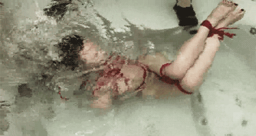 hogtied and flailing underwater, trying not to drown in water bondage