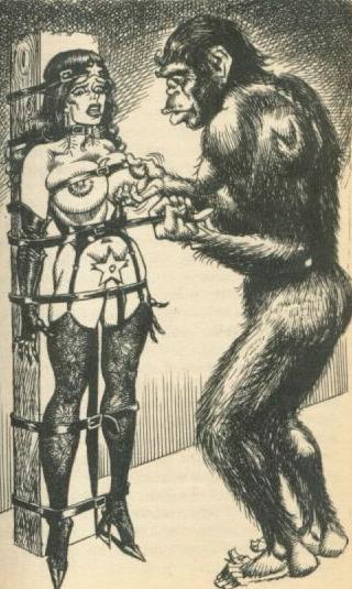 ape man molests female superhero in bondage