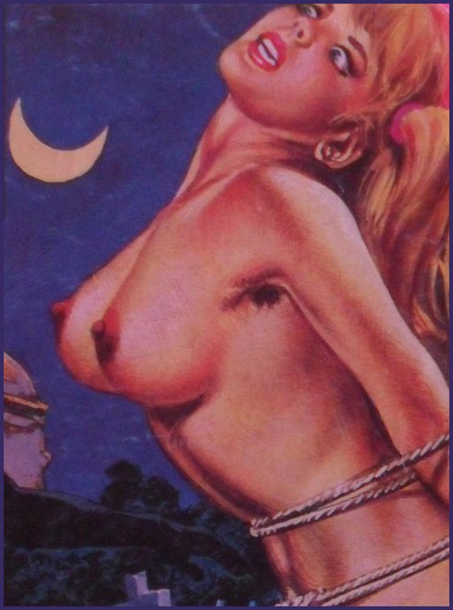 horror fumetti bound girl in church graveyard by moonlight with bare breasts