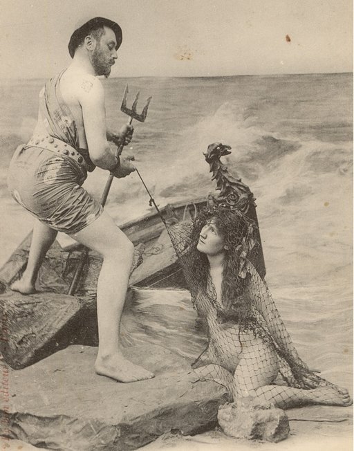 vintage naked woman caught in fisherman\'s net