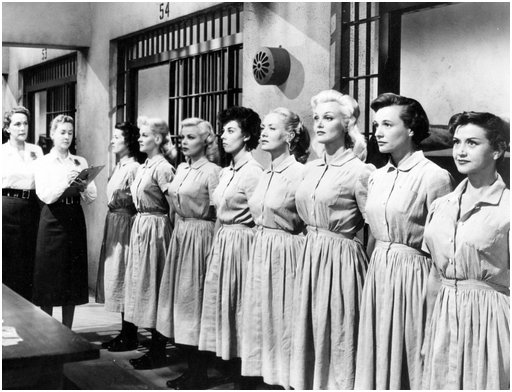 female inmates lined up for inspection at a prison for women