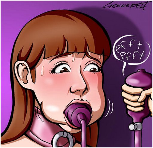 rubber pump gag fills her mouth all the way up