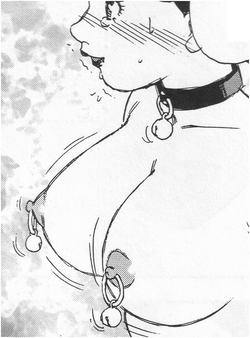 manga slavegirl with big pierced tits ringing the bells on her nipples and collar