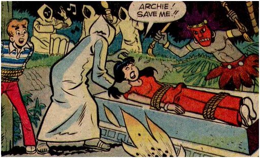 veronica lodge tied to a stone altar for sacrifice