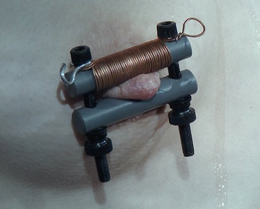 nipples clamped with copper wire