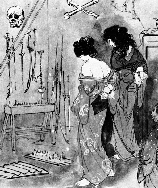 showing two japanese female prisoners a morbid torture dungeon