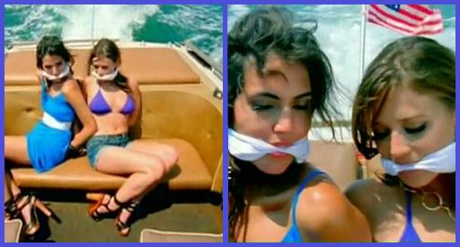 gagged girls on a speedboat