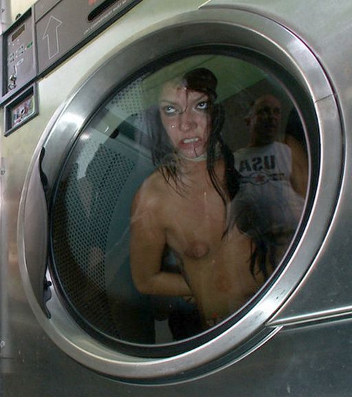 sticky gangbang slave about to go for a ride in the dryer