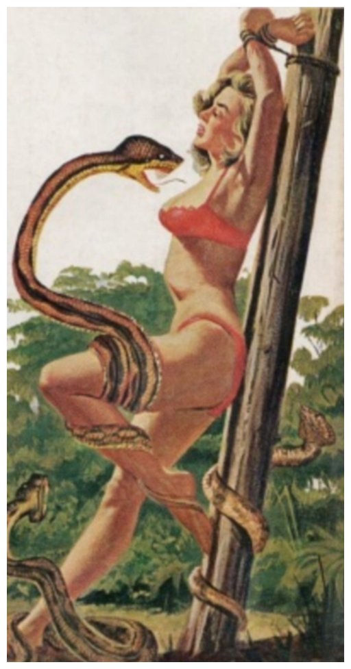 tied to a pole and menaced by tropical snakes