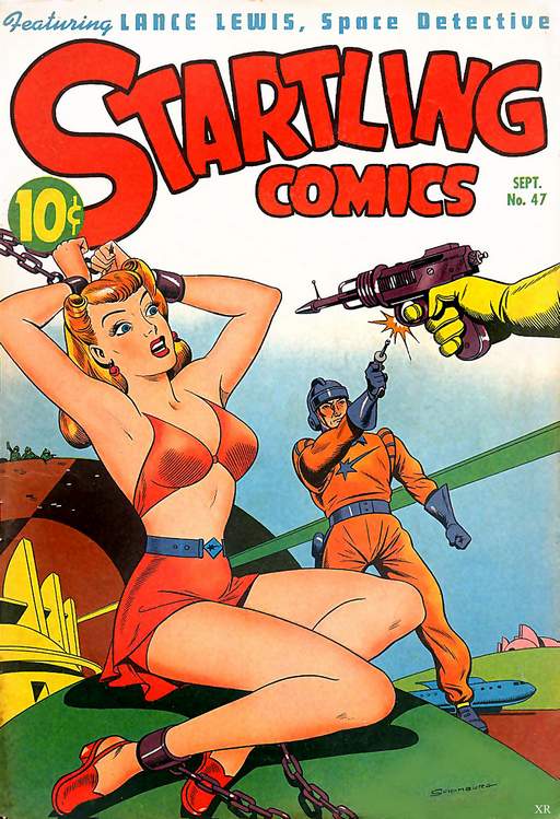 comic book shackles and laser guns