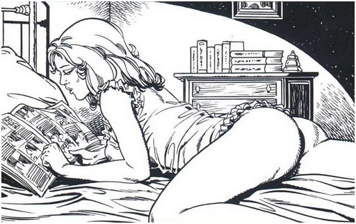 camgirl killing time in the pubic room reading dirty comics