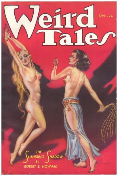bondage and martinet whipping on the cover of weird tales